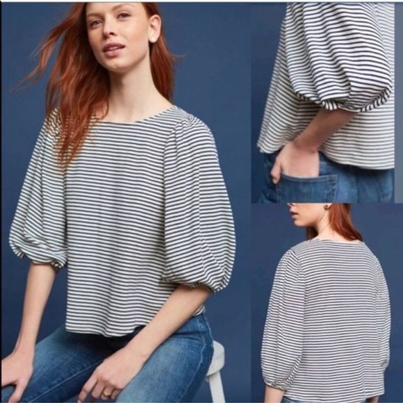 Anthropologie Tops - Anthropologie eri+ali Puff Sleeve Striped Top